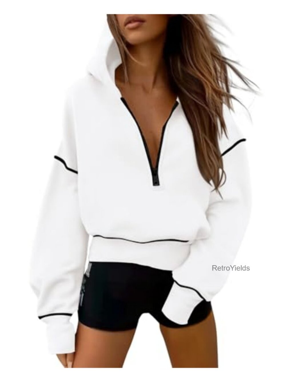 Half Zip Cropped Hoodie Fleece Lined Long Sleeve Y2K Fall Pullover Sweatshirt